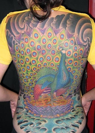 Beautiful Peacock Tattoo on Back