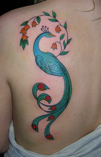 Elegant Peacock Tattoo on Back