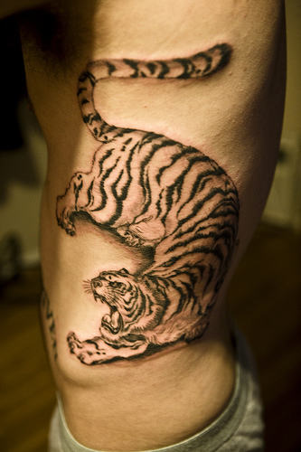 Angry Tiger Tattoo on Ribs