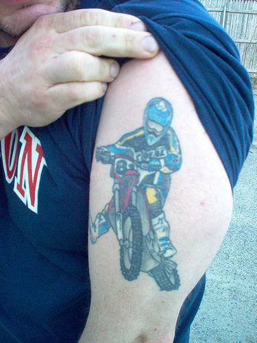 Racing Biker Tattoo on Bicep