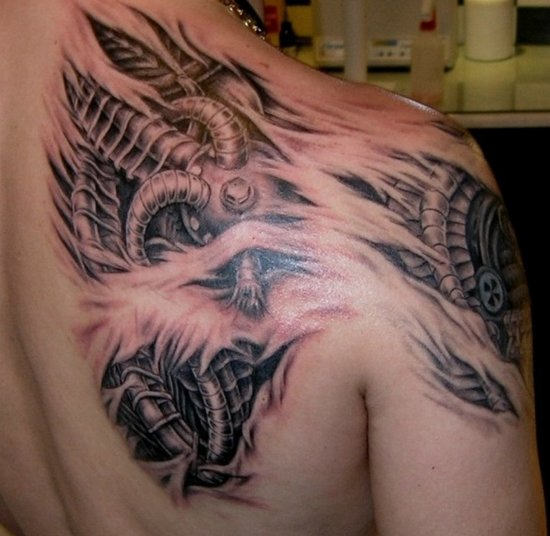 Biomechanical Tattoo On Back