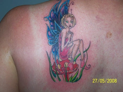 Colorful Fairy Tattoo On Back