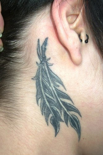 Feather Tattoo behind Ear