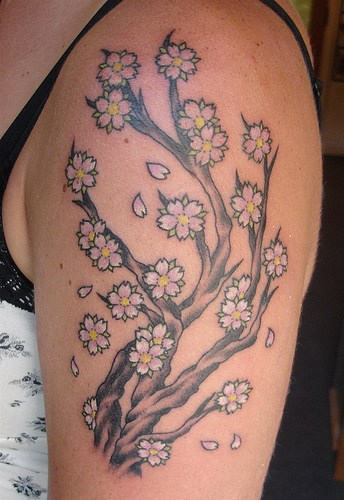 Cherry Blossom Tattoo On Shoulder