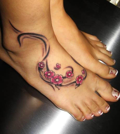 Blossoms Tattoo On Foot