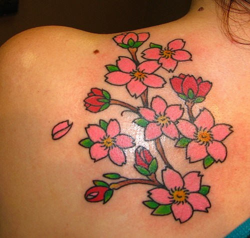 Cherry Blossom Tattoo on Shoulder and Back