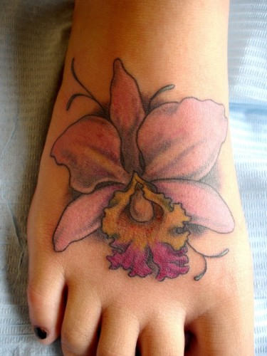 Orchid Flower Tattoo on Foot