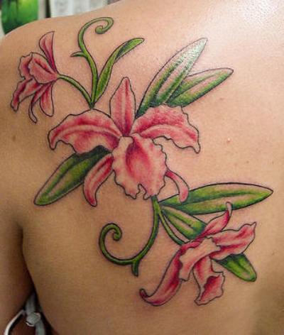 Orchid Flowers Tattoo On Back