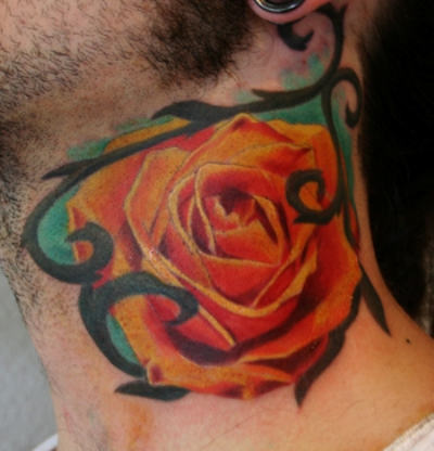 Rose Tattoo On Neck