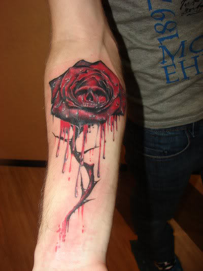 Bloody Rose Tattoo On Arm
