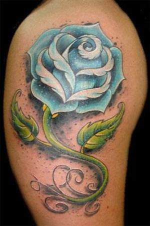 Blue Rose Tattoo On Shoulder