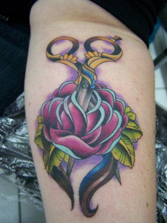 Flower With Scissors Tattoo