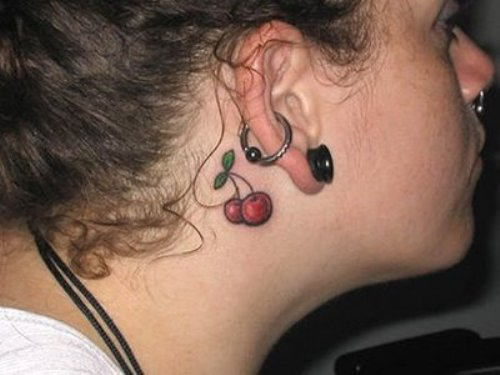Cherry Tattoo Behind Ear
