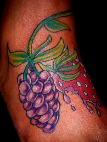 Strawberry and Grapes Tattoo Design