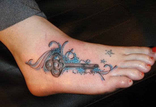 Beautiful Key Tattoo on Foot