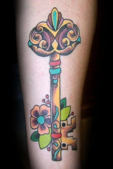 Colorful Key Tattoo