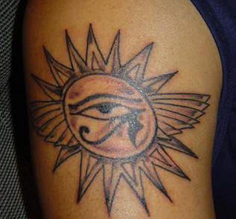 Egyptian Sun Tattoo On Shoulder