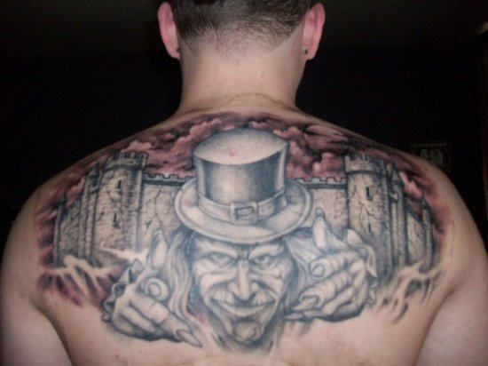 Huge Leprechaun Tattoo On Back