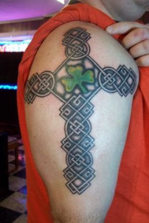Irish Cross Tattoo On Shoulder