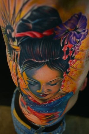 Colorful Geisha Tattoo