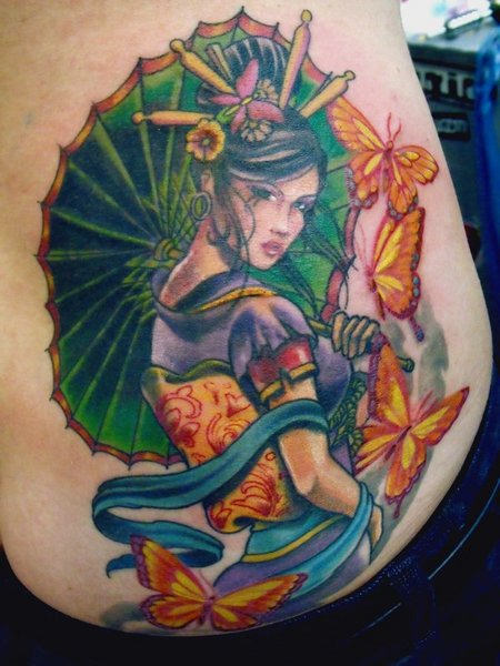 Beautiful Geisha Tattoo Design