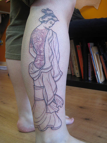 Geisha Tattoo on Leg