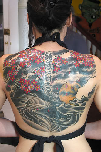 Japanese Girl Showing her Awesome Back Tattoo