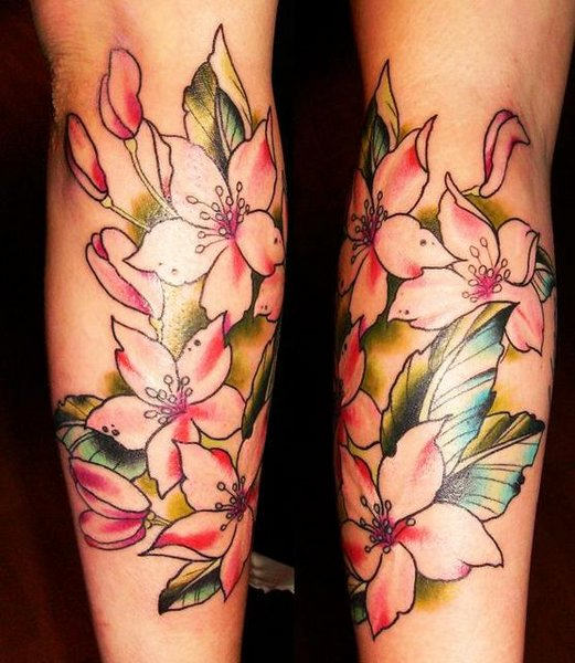 Japanese Flowers Tattoo On Arm