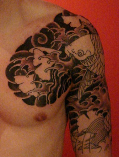 Japanese Tattoo On Shoulder and Chest
