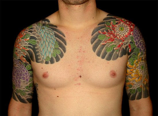 Japanese Tattoo On Shoulder and Chest