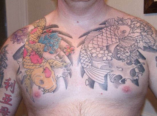 Japanese Fishes Tattoos On Chest