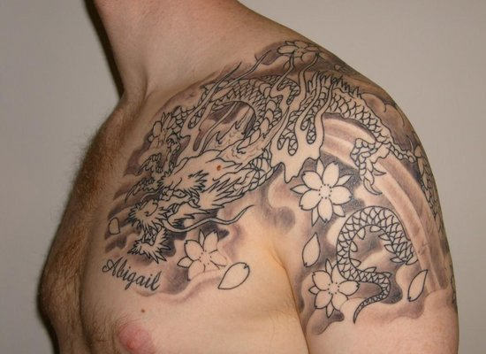 Japanese Tattoo On Shoulder and Chest