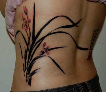 Korean Flowers Tattoo On Rib