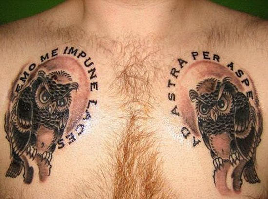 Latino Owls Tattoos On Chest