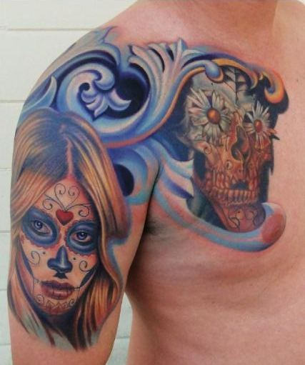 Latino Tattoo On Shoulder and Chest