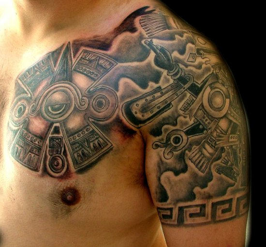Latino Tattoo On Chest and Shoulder