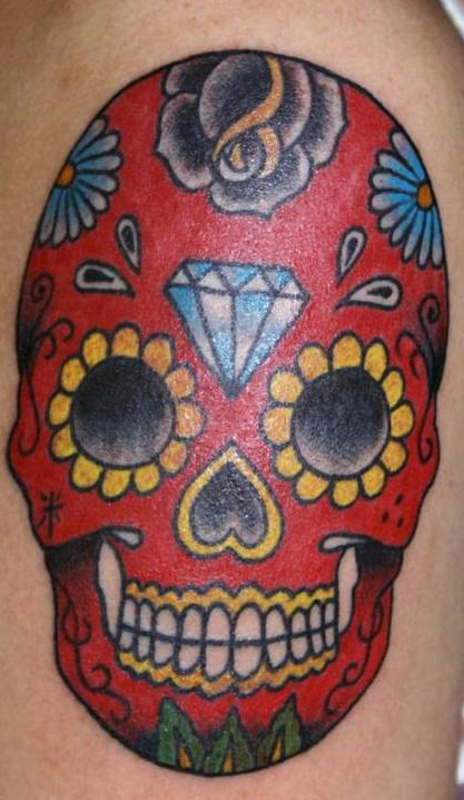 Red Colored Skull Tattoo