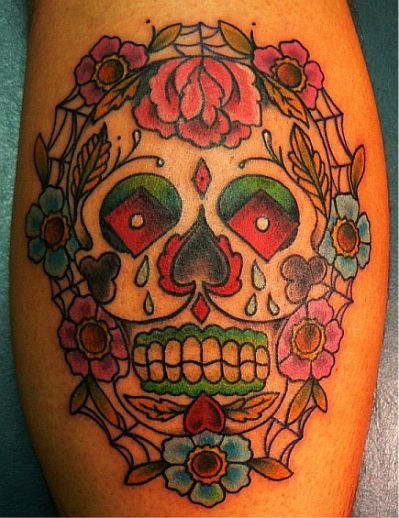 Skull and Flowers Tattoo