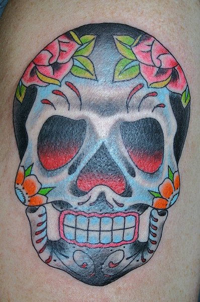 Smiling Mexican Skull Tattoo