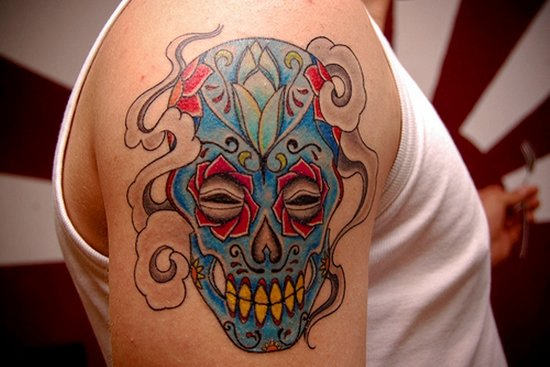 Colorful Mexican Tattoo on Bicep