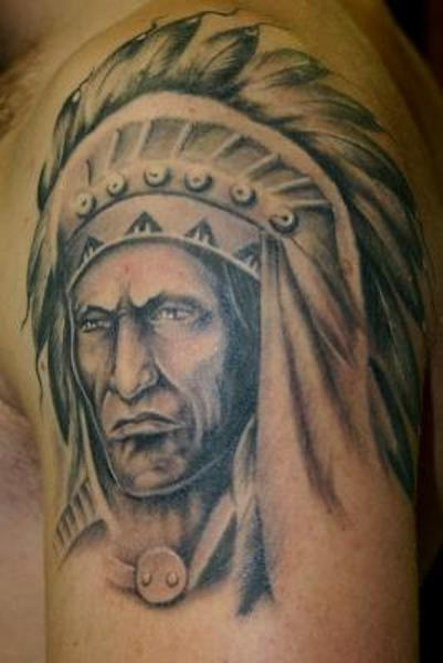 Native Man Tattoo On Shoulder