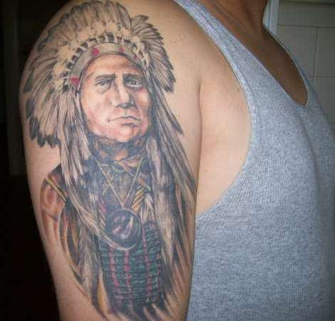 American Native Man Tattoo On Shoulder