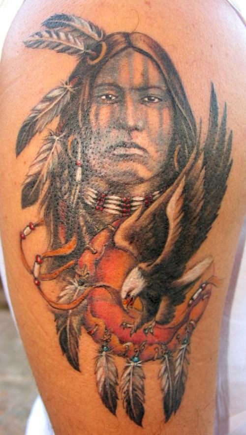 Native Woman Tattoo On Shoulder