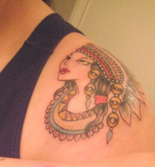 Native Queen Tattoo On Shoulder