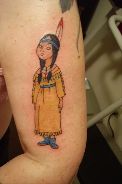 Little Native Girl Tattoo On Shoulder