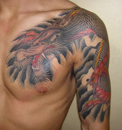 Dragon Tattoo On Chest and Shoulder