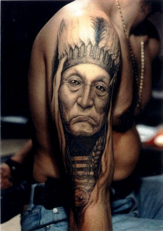 Native American Tattoo On Shoulder-Chest