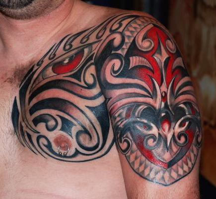 Polynesian Tattoo On Shoulder-Chest