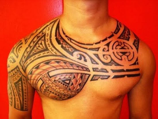 Samoan Tattoo On Chest and Shoulder