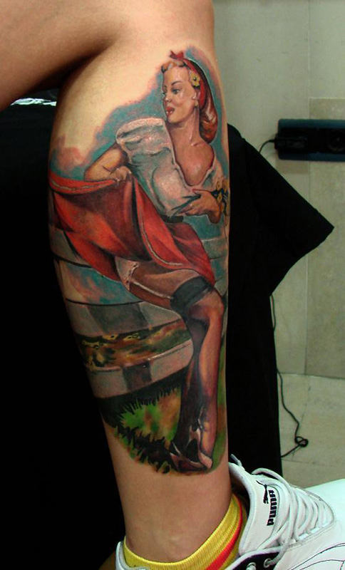 Scottish Girl Tattoo On Leg